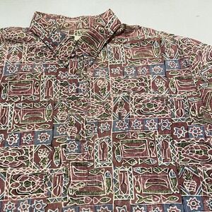Vintage Kahala Mens XXL Tapa Fish Geometric Hawaiian Reverse Print Button Down